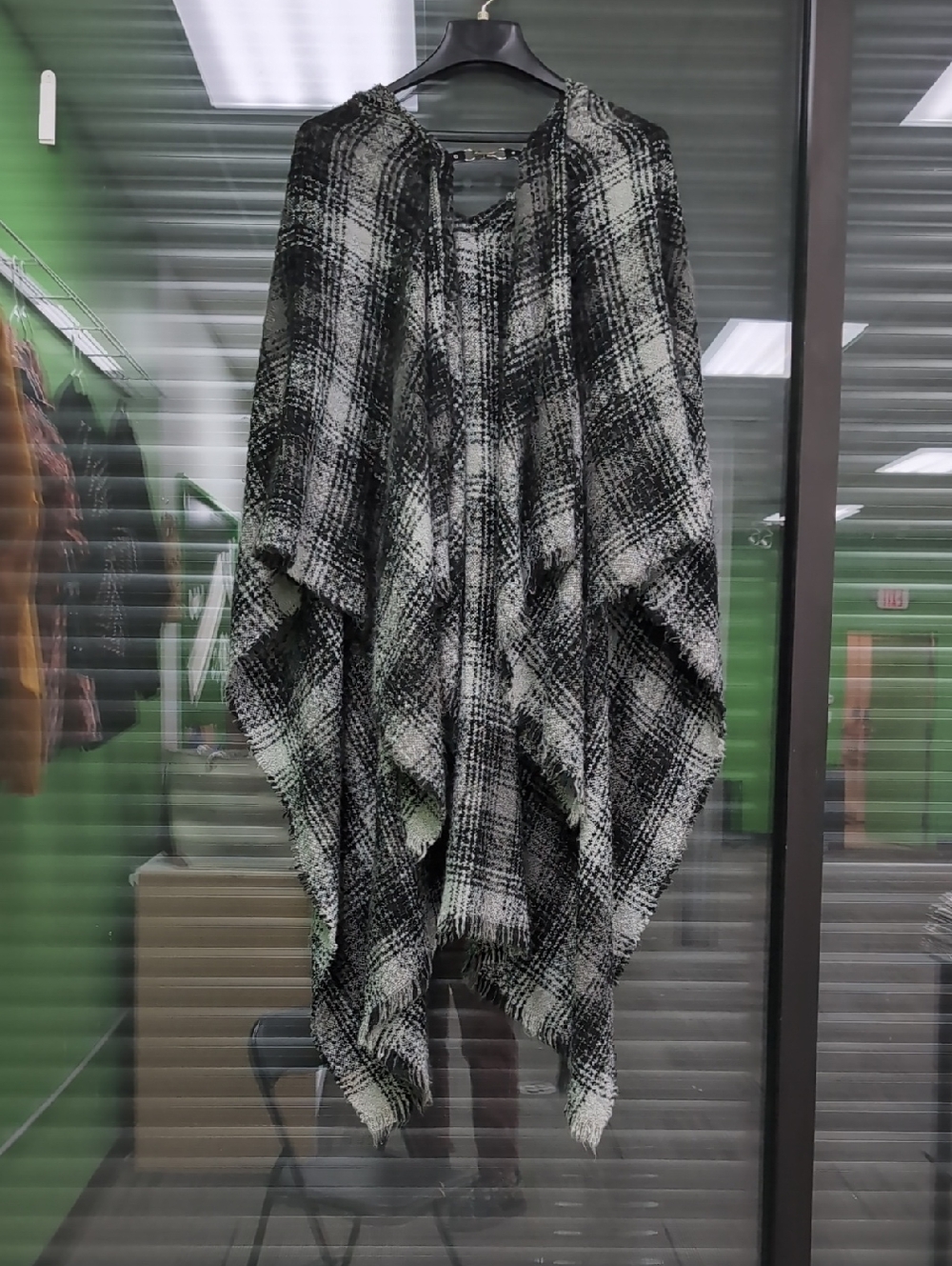 Black and White Plaid Poncho